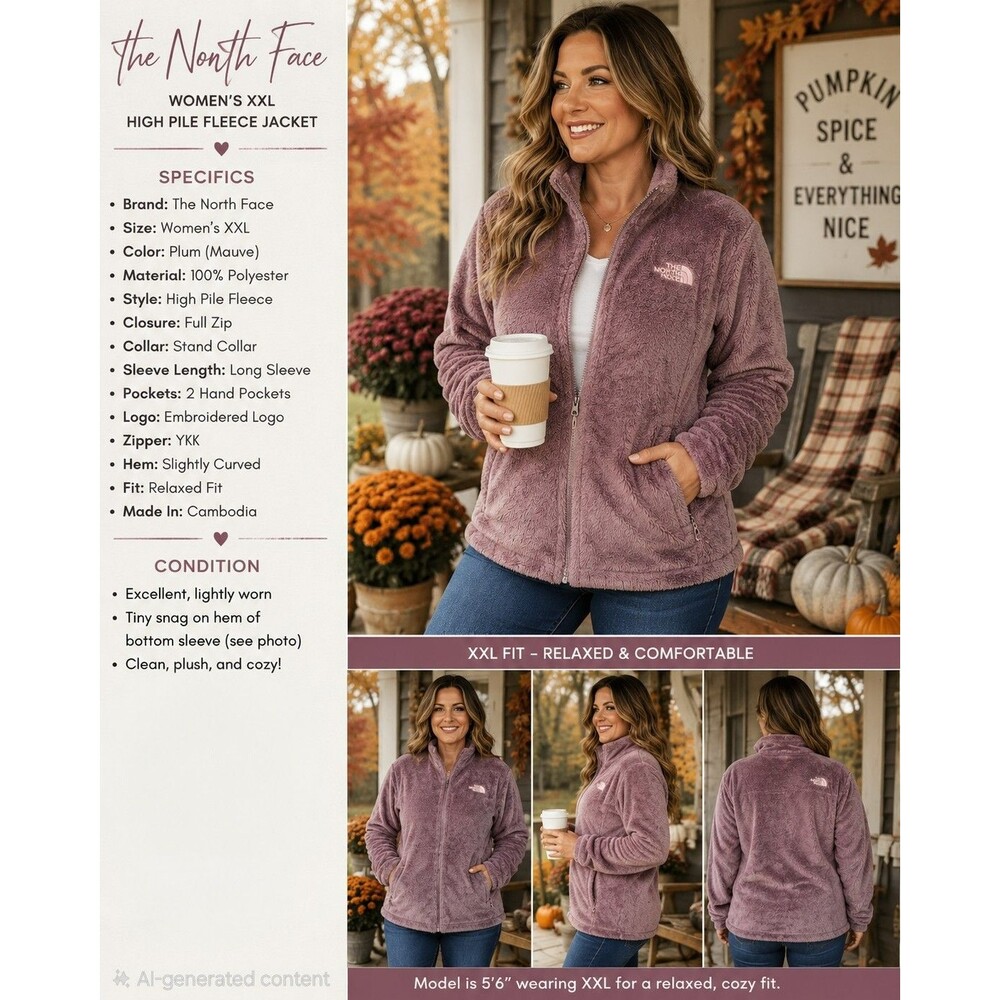 The North Face Women's XXL High Pile Fleece Full Zip Jacket Plum Soft Cozy